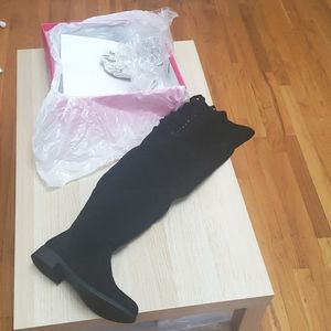 Black Faux Suede Thigh High Boots